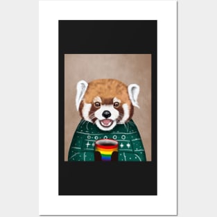 Cute Red Panda Drinking Coffee Posters and Art